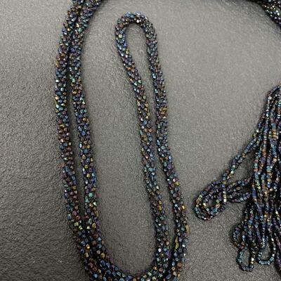DARK BLUE BEADED LARIAT TASSEL NECKLACE