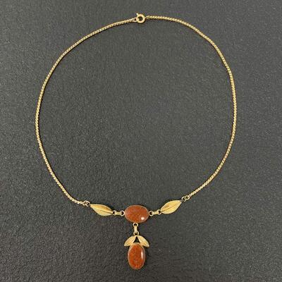 VINTAGE VAN DELL 1/20 12K GOLD FILLED NECKLACE W/ GOLDSTONES