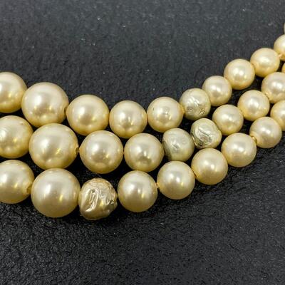 VINTAGE 3-STRAND FAUX PEARL NECKLACE W/ STERLING SILVER CLASP - DAMAGED