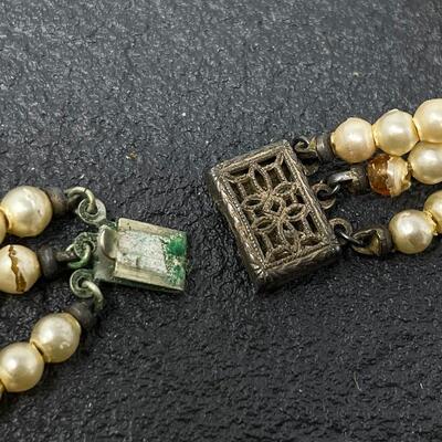 VINTAGE 3-STRAND FAUX PEARL NECKLACE W/ STERLING SILVER CLASP - DAMAGED