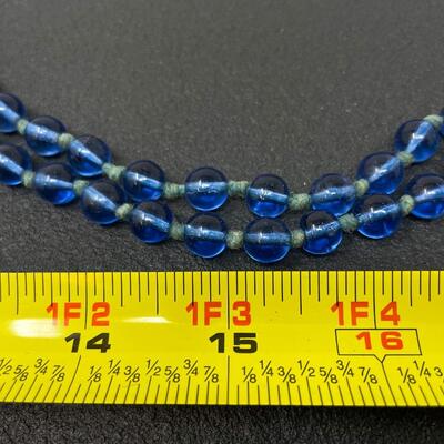VINTAGE BLUE BEADED NECKLACE - EXTRA LONG
