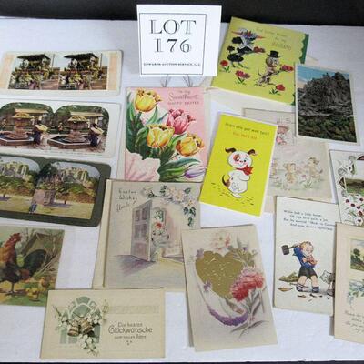 Nice Lot of Antique and Vintage Stereo View Cards, Postcards, Unused Greeting Cards