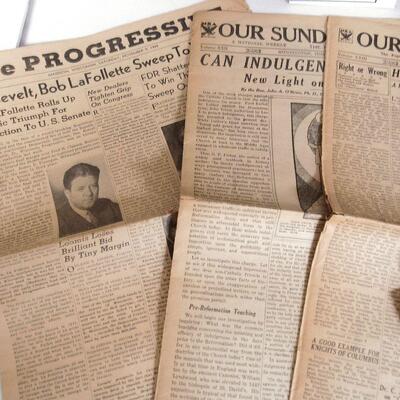 Old Newspapers: the Progressive, 11/9/40; Your Sunday Visitor, 1930s