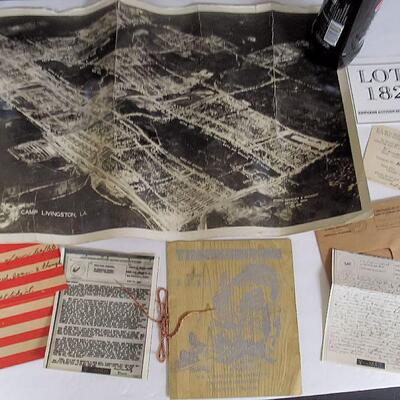 Lot of Misc Vintage Military Ephemera, Memorabilia, Camp Livingston, Navy Thanksgiving Menu, More