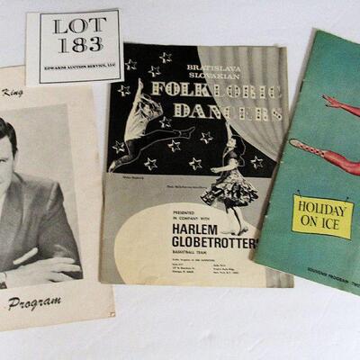 3 Show Programs: Autographed Pee Wee King and Others, Holiday on Ice and Folklore Dancers and Globetrotters
