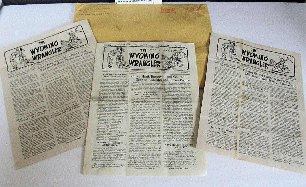 3 Older Wyoming Wrangler Papers 1943, and Wyoming Mailing Envelope
