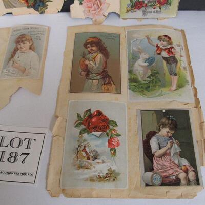 Lot of Antique Scraps and Advertising Cards, Scrap Book Pages
