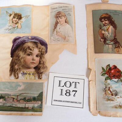 Lot of Antique Scraps and Advertising Cards, Scrap Book Pages