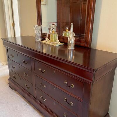 Lovely all-wood double dresser with beveled mirror