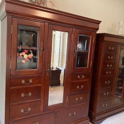 Lovely all-wood wardrobe with mirror and glass upper doors.