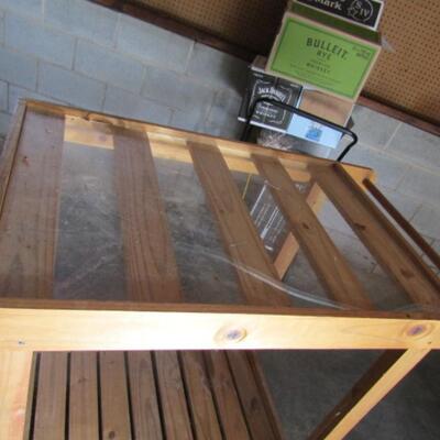 Wood Slat Potting Bench on Wheels- Plexiglass on Top Shelf for Stability