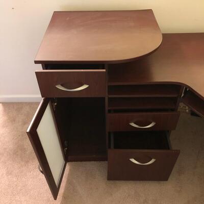 Bush Furniture Brown Corner Desk with Storage and Grey Rolling Office Chair (UO-JF)