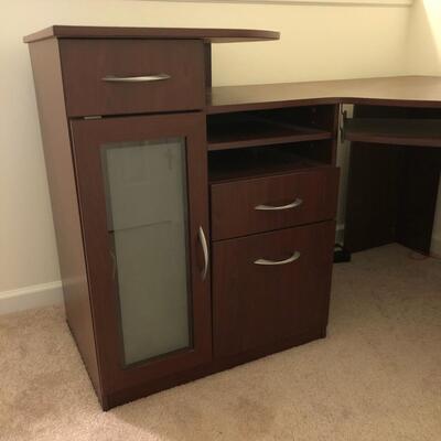 Bush Furniture Brown Corner Desk with Storage and Grey Rolling Office Chair (UO-JF)