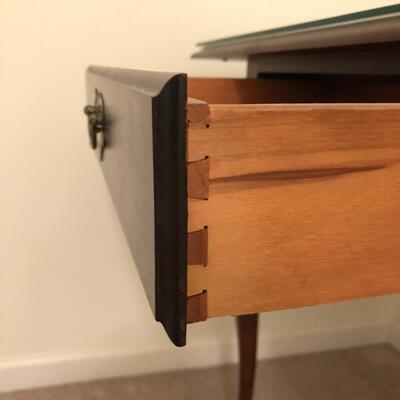 Wood Entryway Table with Removable Glass Top, Gold-tone Handles & Dove-tailed Drawers (UO-JF)