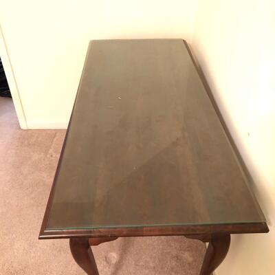 Wood Entryway Table with Removable Glass Top, Gold-tone Handles & Dove-tailed Drawers (UO-JF)