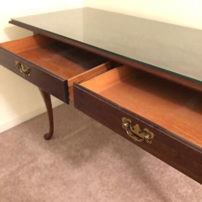 Wood Entryway Table with Removable Glass Top, Gold-tone Handles & Dove-tailed Drawers (UO-JF)