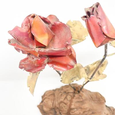 BRASS & MANZANITA WOOD ROSE SCULPTURE - BY â€œTHE METAL MANâ€ TUCSON AZ
