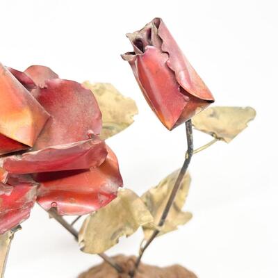 BRASS & MANZANITA WOOD ROSE SCULPTURE - BY â€œTHE METAL MANâ€ TUCSON AZ