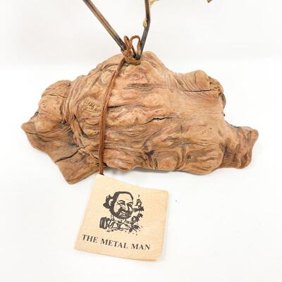 BRASS & MANZANITA WOOD ROSE SCULPTURE - BY â€œTHE METAL MANâ€ TUCSON AZ