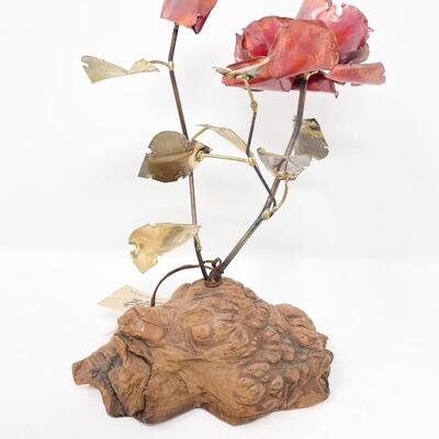 BRASS & MANZANITA WOOD ROSE SCULPTURE - BY â€œTHE METAL MANâ€ TUCSON AZ
