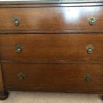 Antique 3 Drawer Wooden Dresser with Glass Top (UR-JF)