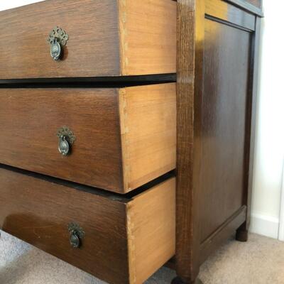 Antique 3 Drawer Wooden Dresser with Glass Top (UR-JF)
