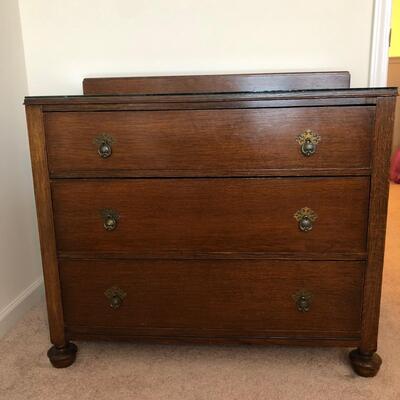 Antique 3 Drawer Wooden Dresser with Glass Top (UR-JF)