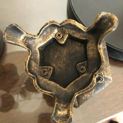 Metal Pagoda Candle Holder, Japanese Lacquer Ware Tray, and Vase with Asian Letters (UR-JF)