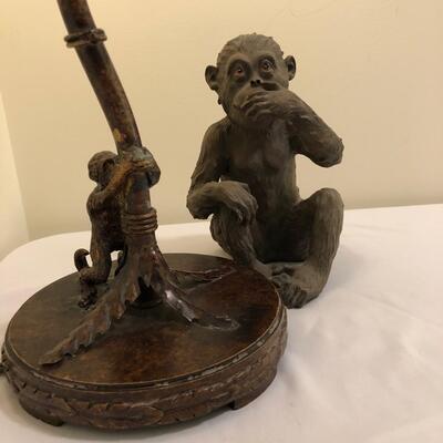 Monkeys on Palm Tree Metal Copper Colored Table Lamp and Monkey Sculpture (UR-JF)