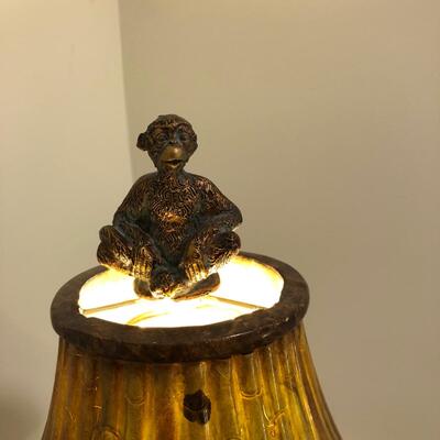 Monkeys on Palm Tree Metal Copper Colored Table Lamp and Monkey Sculpture (UR-JF)