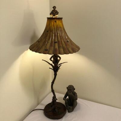 Monkeys on Palm Tree Metal Copper Colored Table Lamp and Monkey Sculpture (UR-JF)