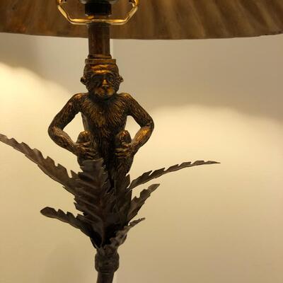 Monkeys on Palm Tree Metal Copper Colored Table Lamp and Monkey Sculpture (UR-JF)