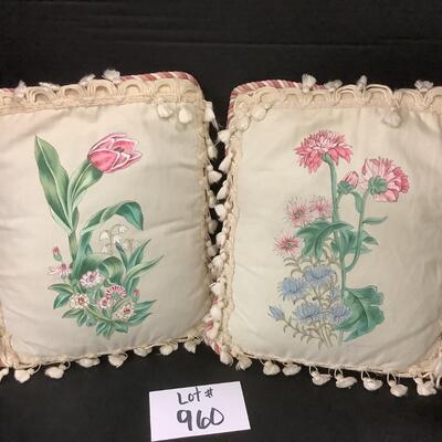 Lot 960. Pair of Hand Painted Down Silk Pillows