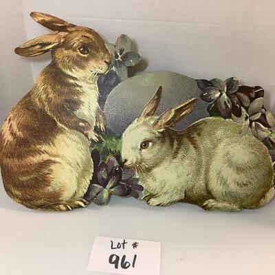 Lot 961  Victorian Style Easter Rabbits Decor on Board