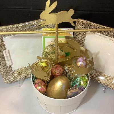 Lot 974. Gold & White Easter Basket with Paper Products