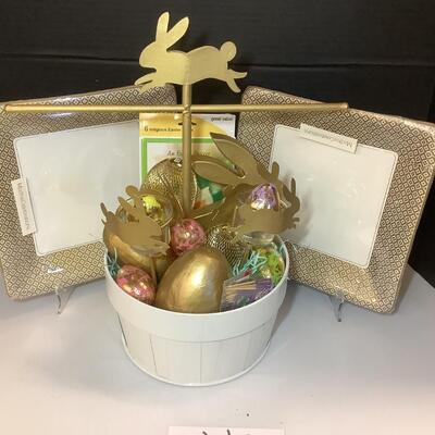 Lot 974. Gold & White Easter Basket with Paper Products
