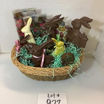 Lot 977. Basket Full of Faux Chocolate Easter Bunnies