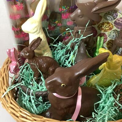Lot 977. Basket Full of Faux Chocolate Easter Bunnies