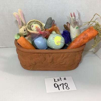 Lot 978 Lot of Hand Made Figures by Natalie Silitch of Annapolis, MD in a Terra-Cotta Bunny Planter