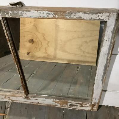 Mirror-repurposed hanging mirror from double window pane, aged white