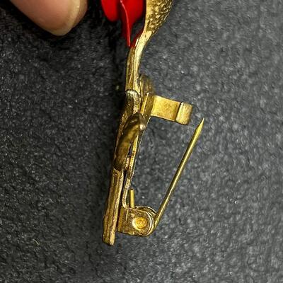 GOLD-TONED RED ROSE BROOCH