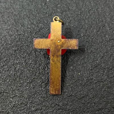 CROSS PENDANT W/ RED ROSE