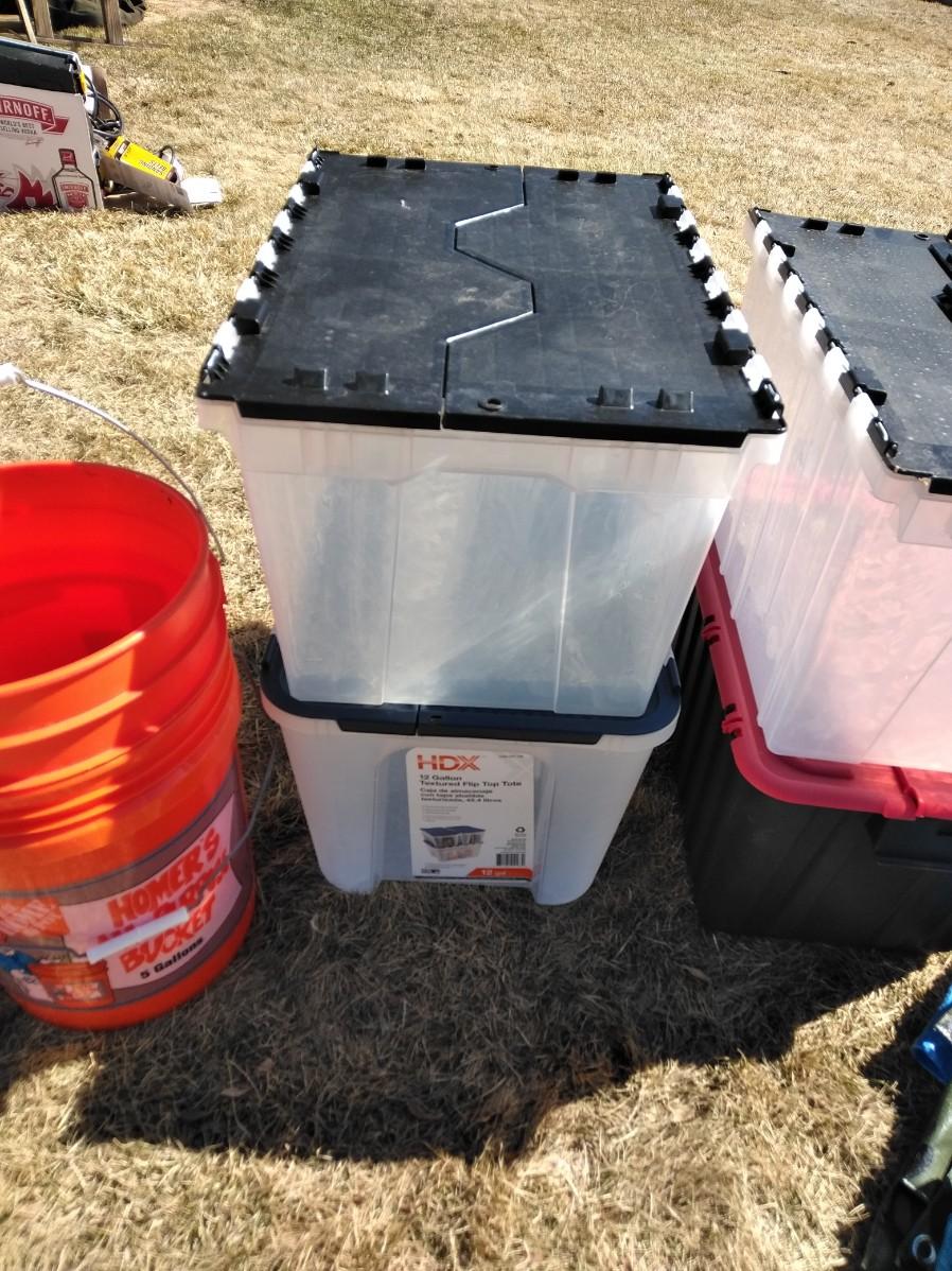 LOT 437 TOTES, BUCKETS, AND TARPS