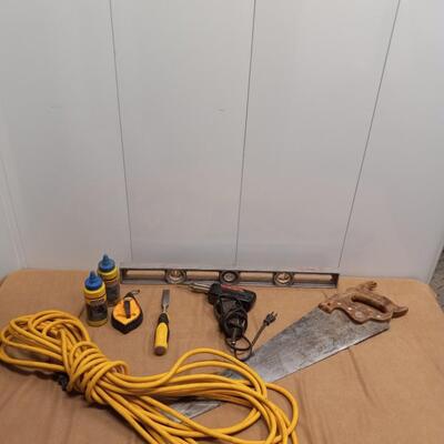 LOT 22  EXTENSION CORD AND HAND TOOLS