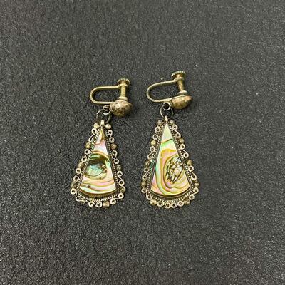 VINTAGE MEXICO SILVER & ABALONE TEARDROP EARRINGS - MARKED â€œPLATA 0925â€