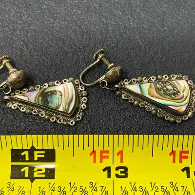 VINTAGE MEXICO SILVER & ABALONE TEARDROP EARRINGS - MARKED â€œPLATA 0925â€