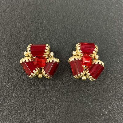 VINTAGE RED JEWELED EARRINGS