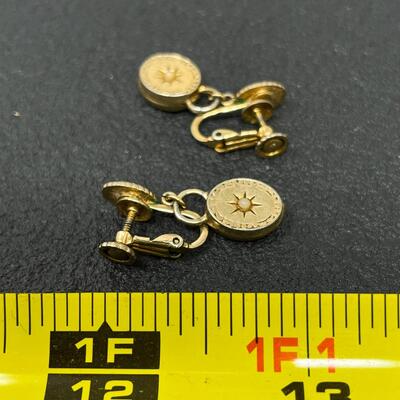 VINTAGE STARBURST MEDALLION GOLD-TONED EARRINGS