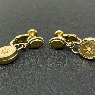 VINTAGE STARBURST MEDALLION GOLD-TONED EARRINGS