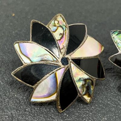 VINTAGE MEXICO ABALONE & STERLING SILVER 925 FLOWER EARRINGS